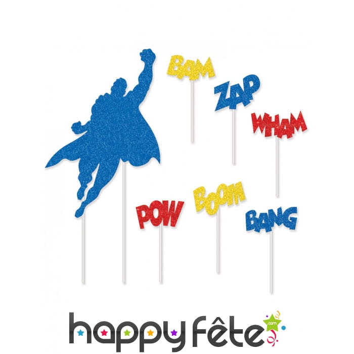 7 décos super héros et onomatopées pour gâteau