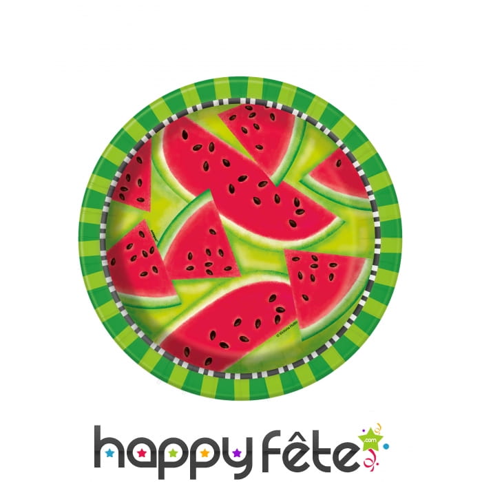 8 Assiettes décorées de Pastèques, 22cm