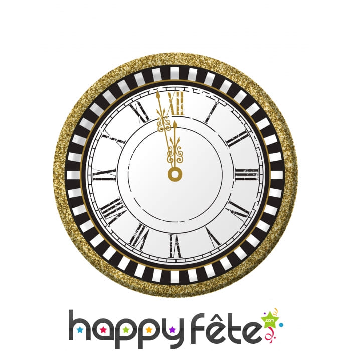 8 assiettes horloges noir or de 18cm