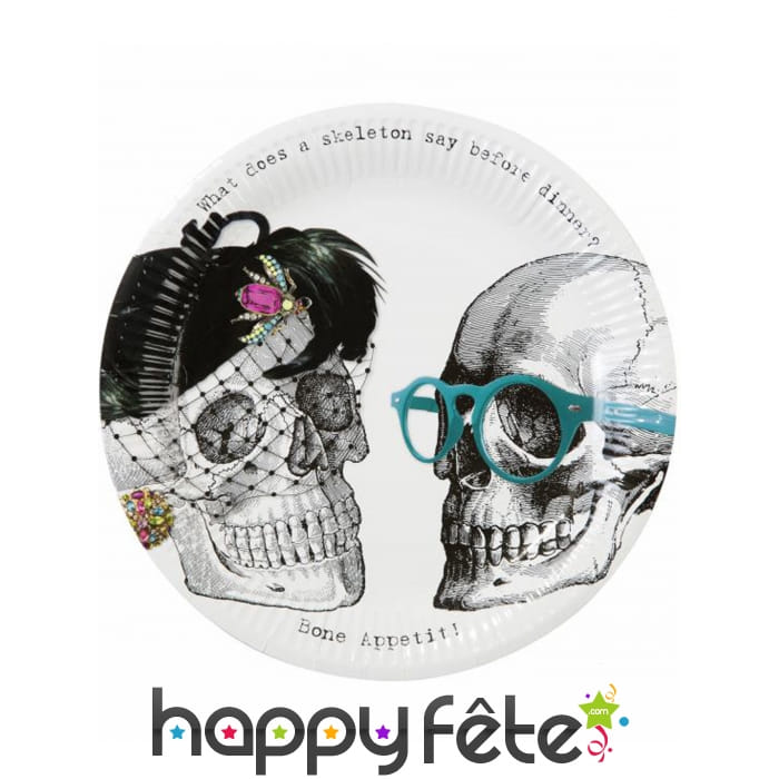 8 Assiettes squelette charleston de 23cm