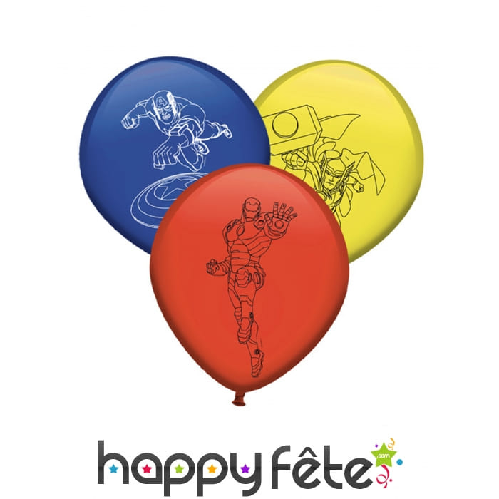 8 Ballons colorés imprimé Avengers