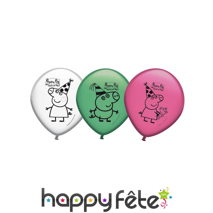 8 Ballons colorés imprimé Peppa Pig
