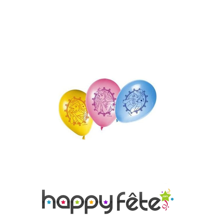 8 ballons Princesse Disney sur fond coloré