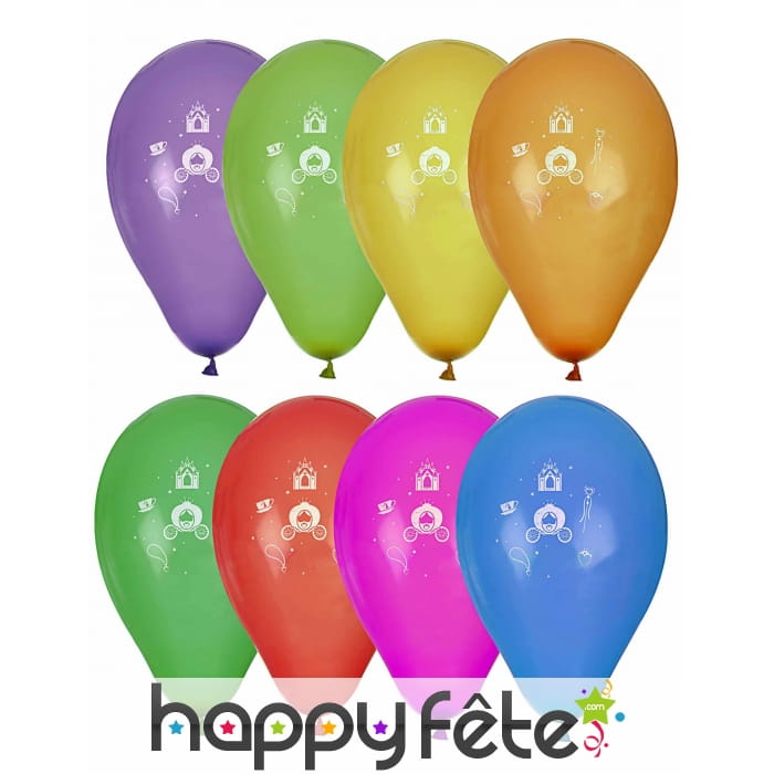 8 Ballons princesse sur fond coloré
