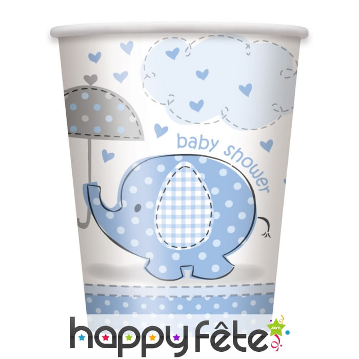 8 Gobelets éléphant bleu Baby Shower