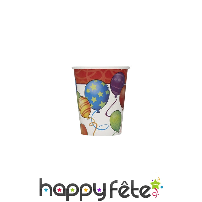 8 gobelets en carton décorés de ballons