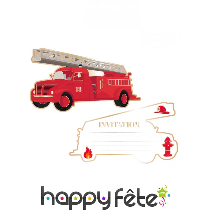 8 invitations en forme de camion de pompier