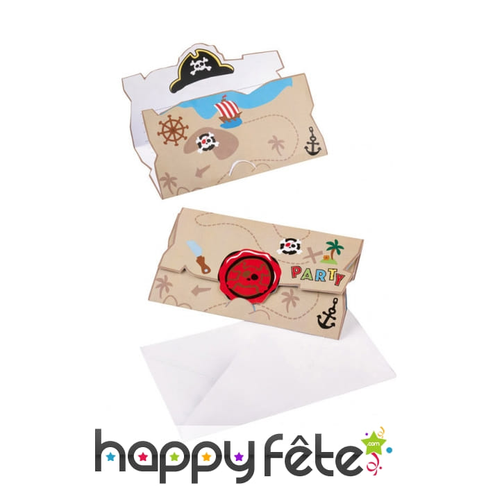 8 Invitations et enveloppes d'anniversaire Pirate