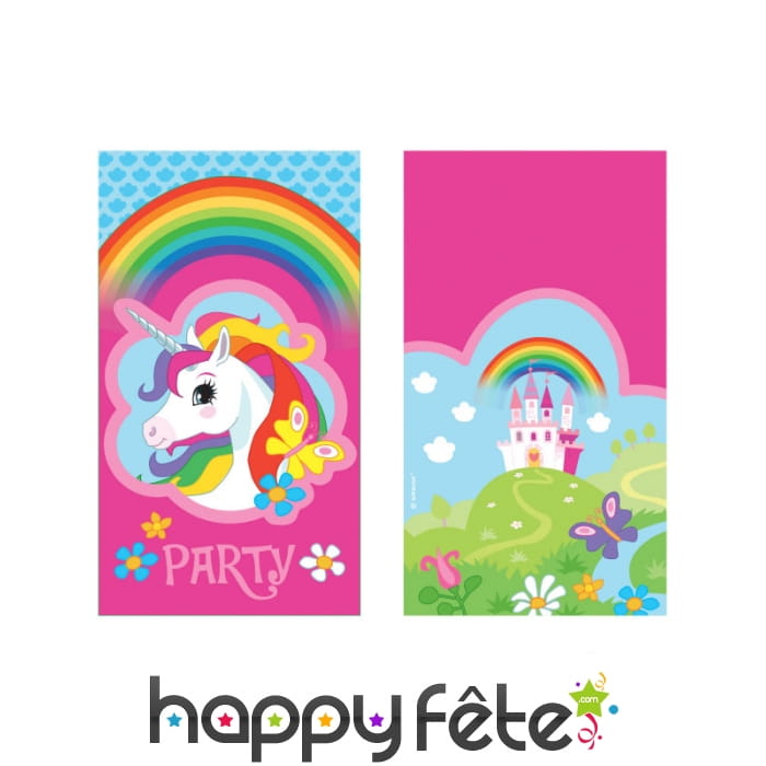 8 Invitations Licorne avec enveloppes