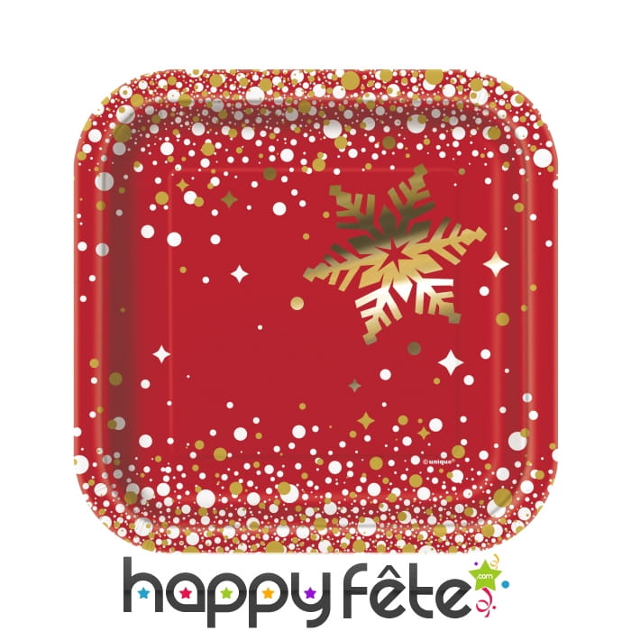 8 Petites assiettes pour Noël carrées rouge et or