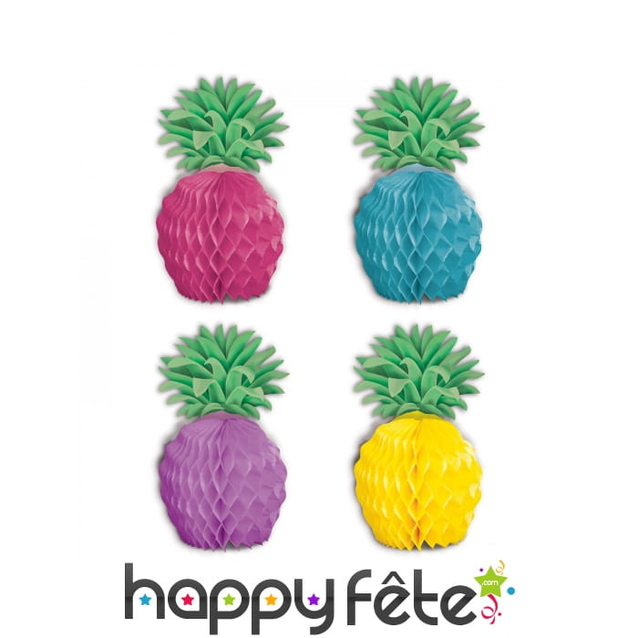 8 petits ananas en papier colorés de 12 cm