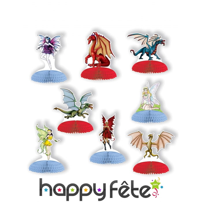8 petits centres de table fées dragons en papier