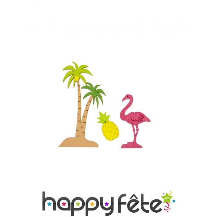 9 Confettis tropicaux en bois, 7,8 et 4,5 cm