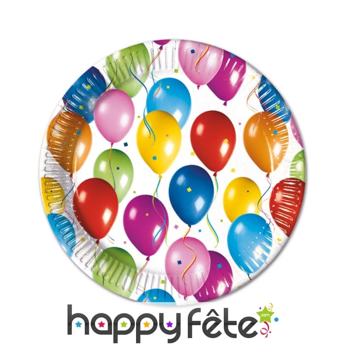 Assiettes ballons multicolores, en carton
