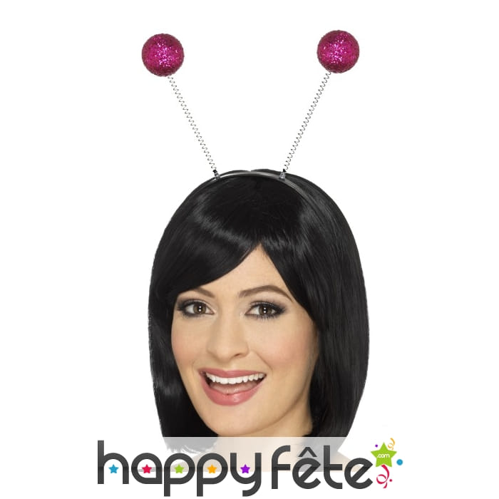 Antennes boules rose à paillettes