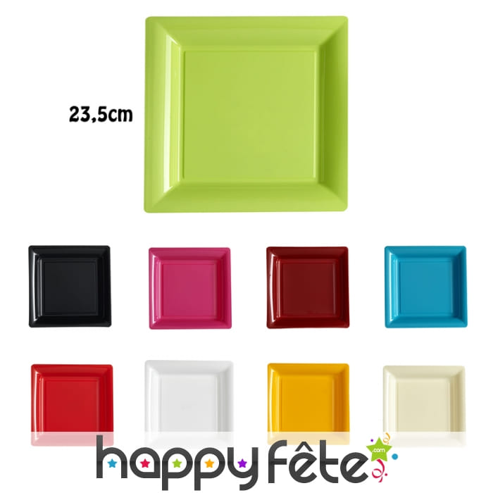 Assiettes carrées en plastique de 23,5cm