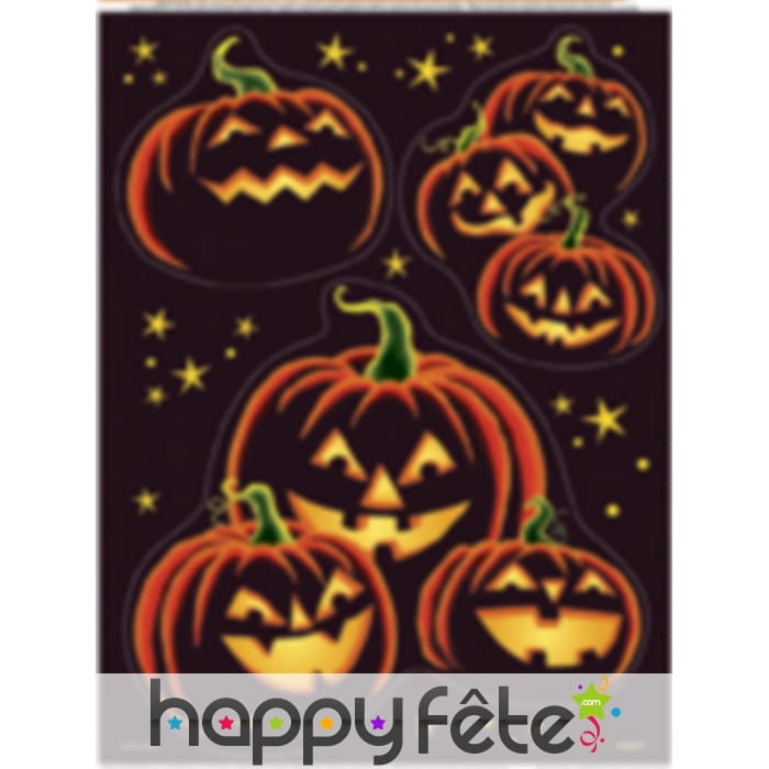 Autocollants citrouilles fond noire pour fenêtre