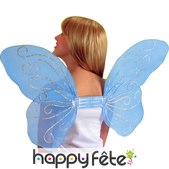 Ailes de papillon bleues avec paillettes