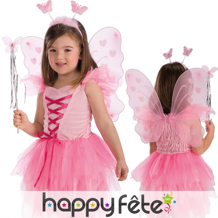 Ailes de papillon rose et serre tête pour enfant