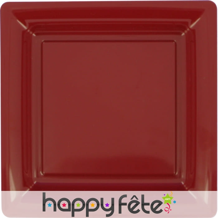 Assiette en plastique carrée bordeaux