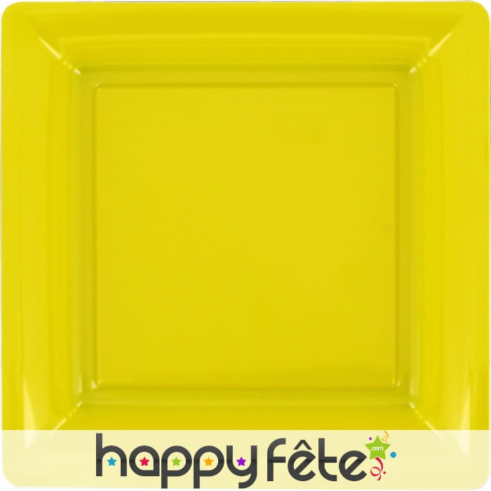 Assiette en plastique carrée jaune