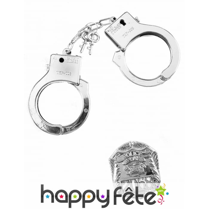 Accessoires menottes et insigne de police adulte