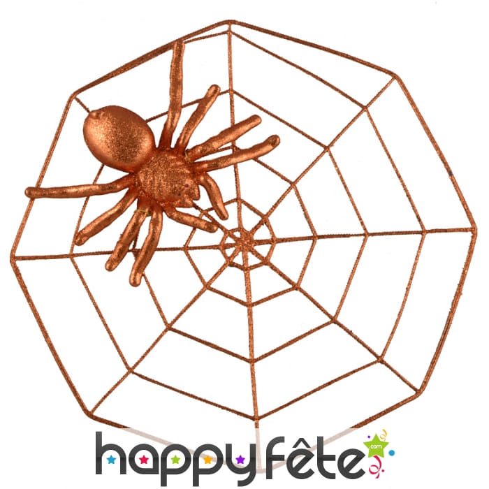 Araignée orange pailletée sur toile, décoration