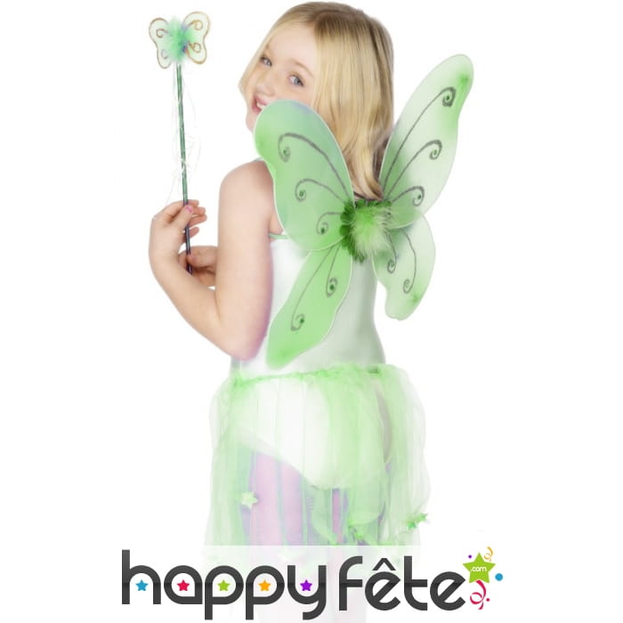 Ailes papillons baguette magique verte
