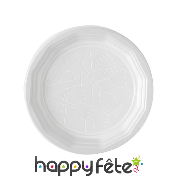 Assiettes plates blanches en plastique de 20cm