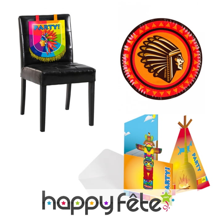 Assiettes profil Indien sur fond orange, en carton