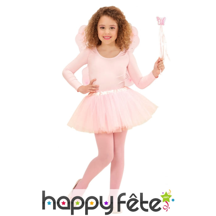 Ailes, tutu et baguette de petite fée rose