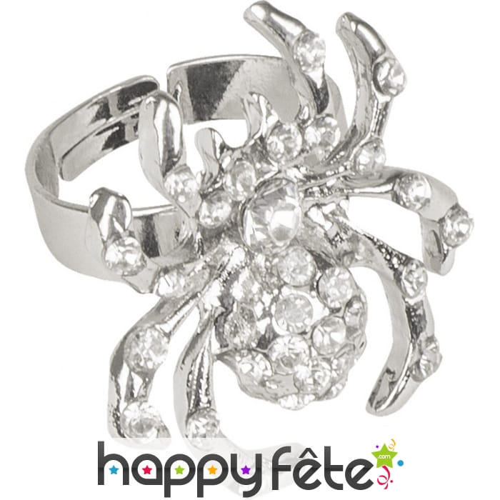 Bague araignée argentée et strass