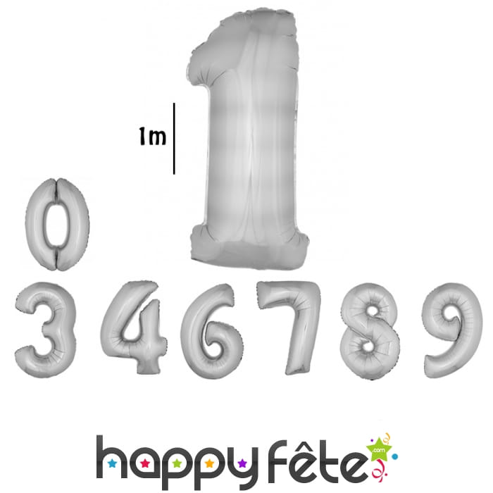 Ballon aluminium chiffre argenté, 1m
