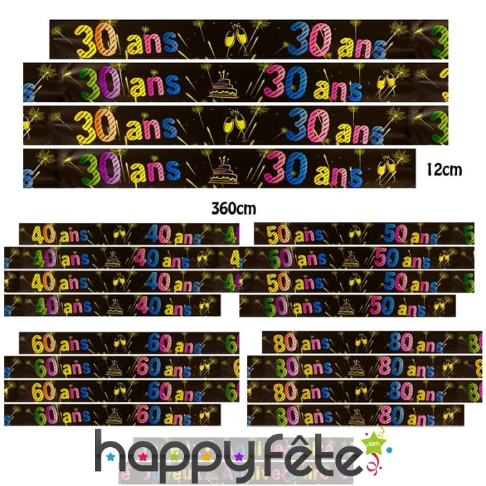 Banderole Anniversaire Feux d'artifice 3,60m