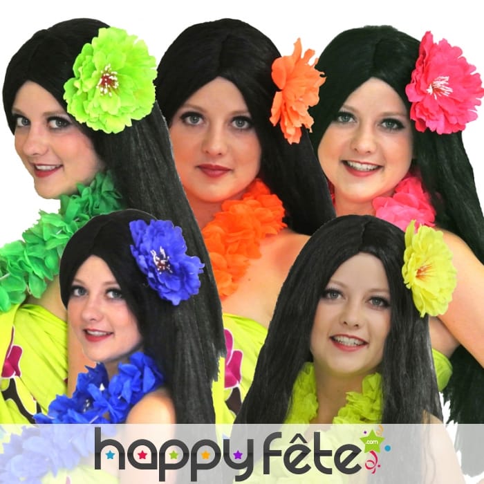 Barrette avec grosse fleur fluo