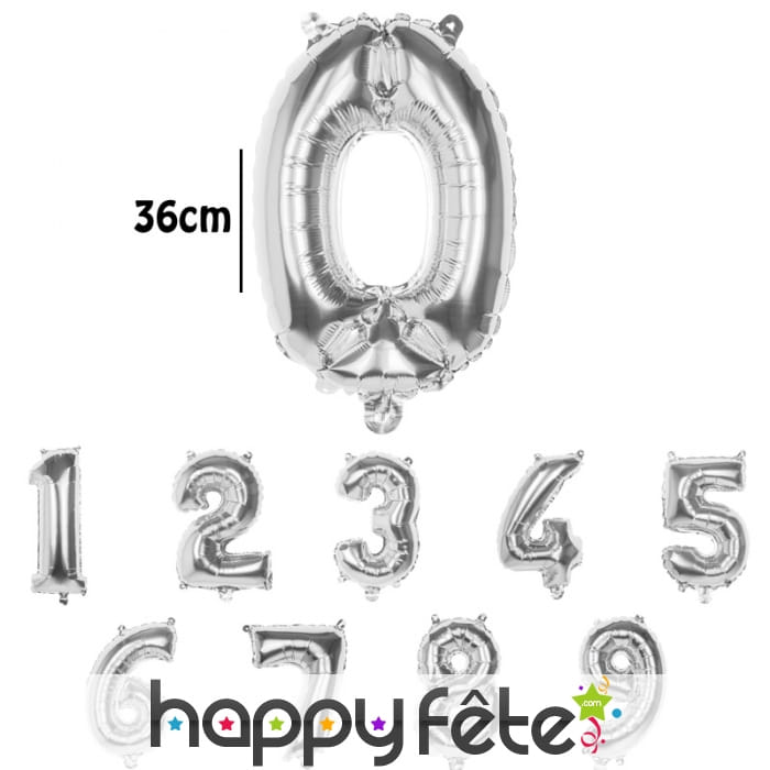 Ballon argenté métallisé en forme de chiffre