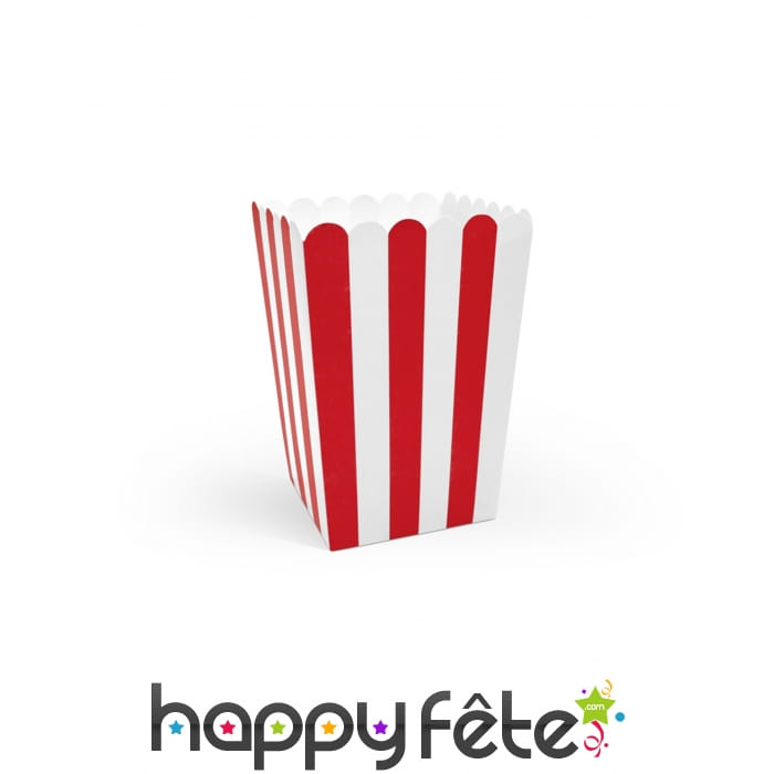 Boite à popcorn lignées rouge et blanche, par 6
