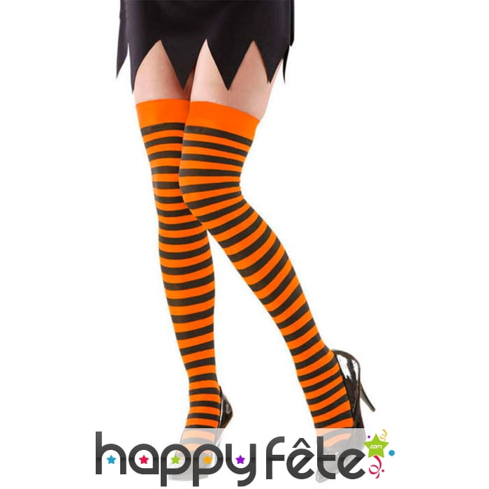 Bas avec rayures noires et orange