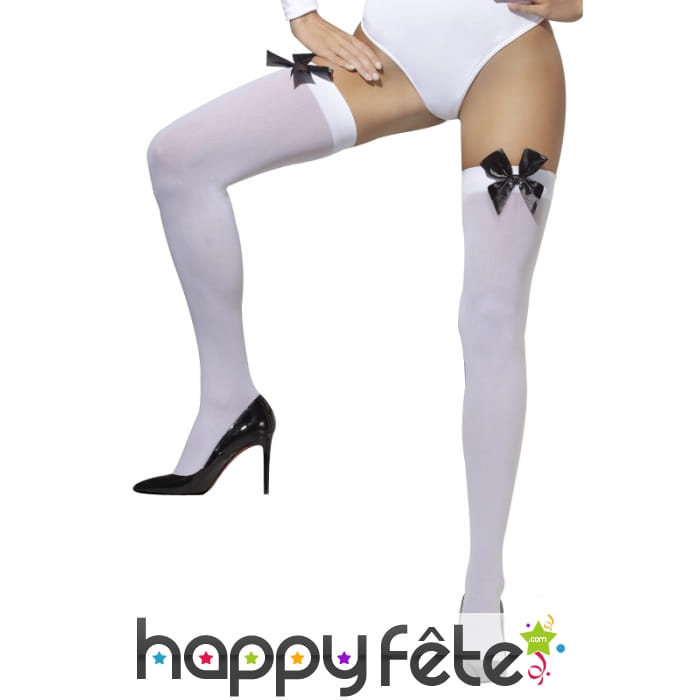 Bas blancs autofixants avec noeud noir