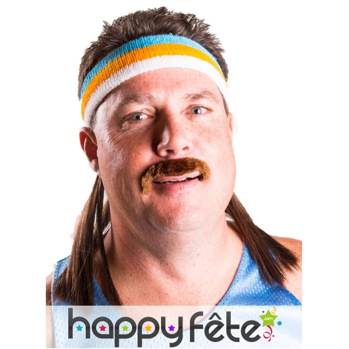 Bandeau bleu orange blanc avec cheveux coupe mulet