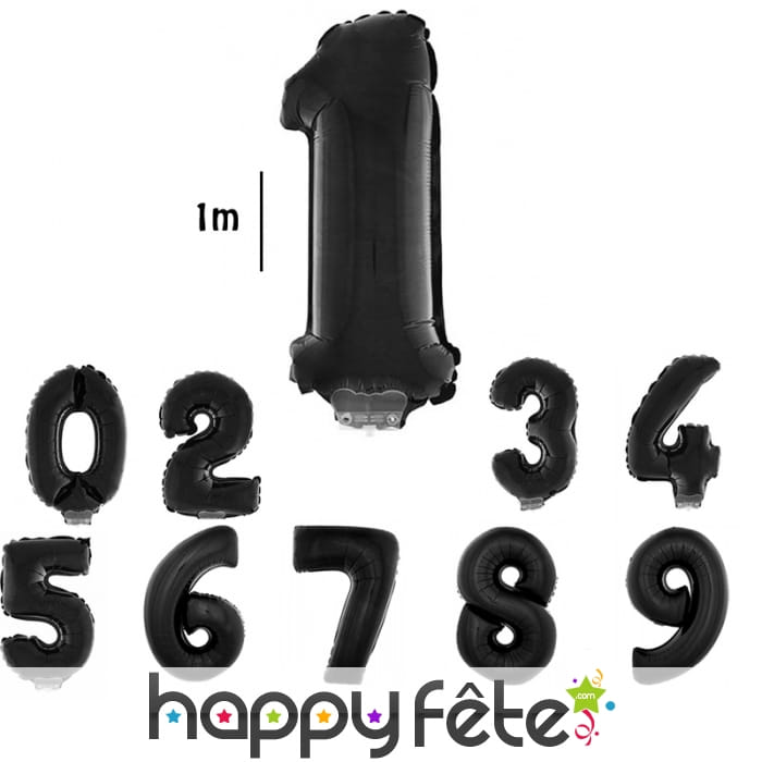 Ballon chiffre aluminium noir de 1m