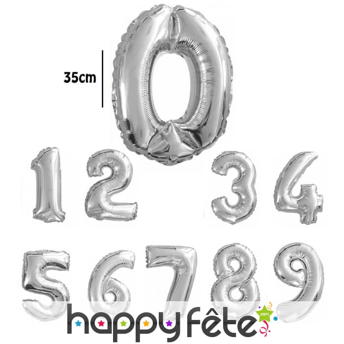Ballon chiffre argenté en aluminium de 35cm