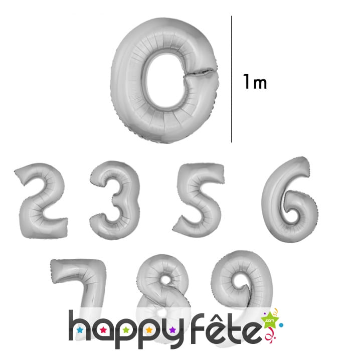 Ballon chiffre argenté géant de 1m