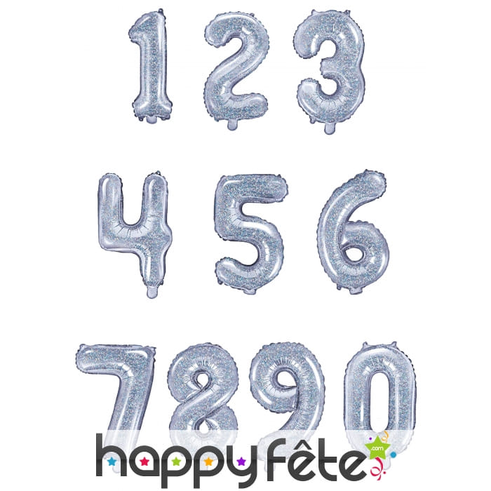 Ballon chiffre argenté iridescent de 35 cm