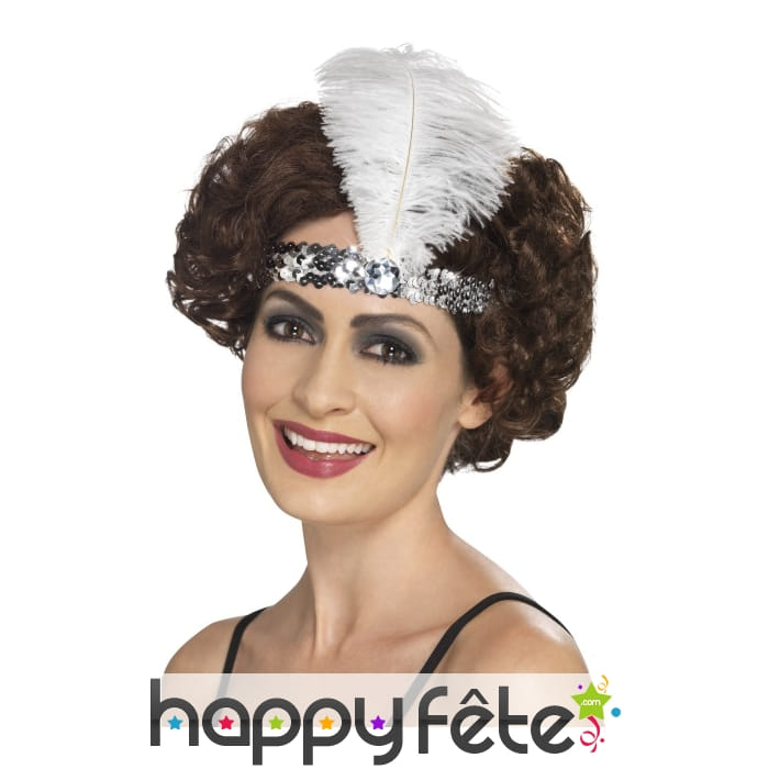 Bandeau charleston argenté sequin et plume