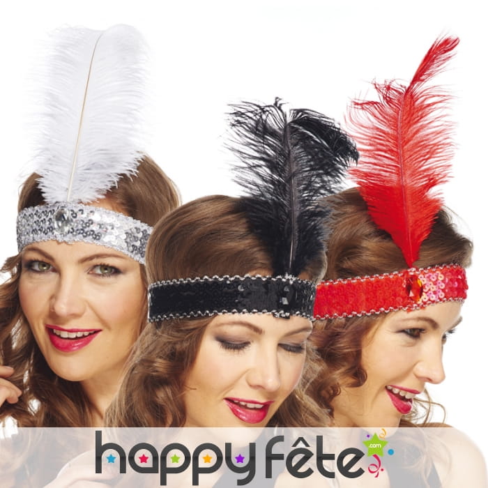Bandeau charleston avec sequins et plume centrale