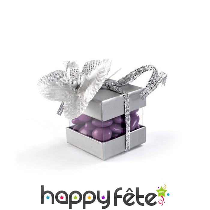 Boite cube argenté pour dragées, 4cm