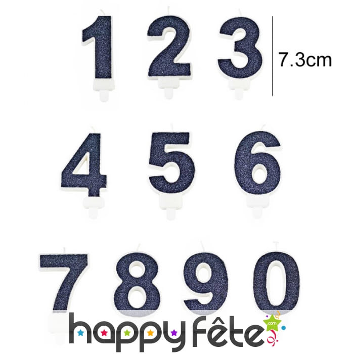 Bougie chiffre bleu marine pailletée de 7,3 cm