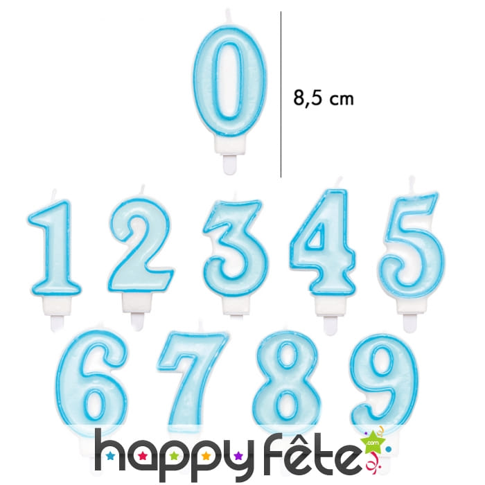 Bougie chiffre bleue pour anniversaire de 8,5 cm