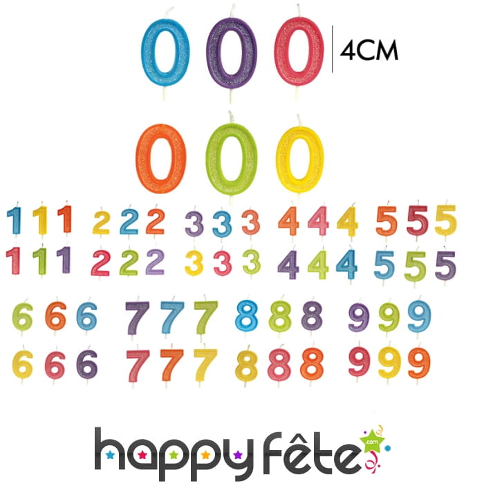 Bougie chiffre de 4cm couleurs assorties